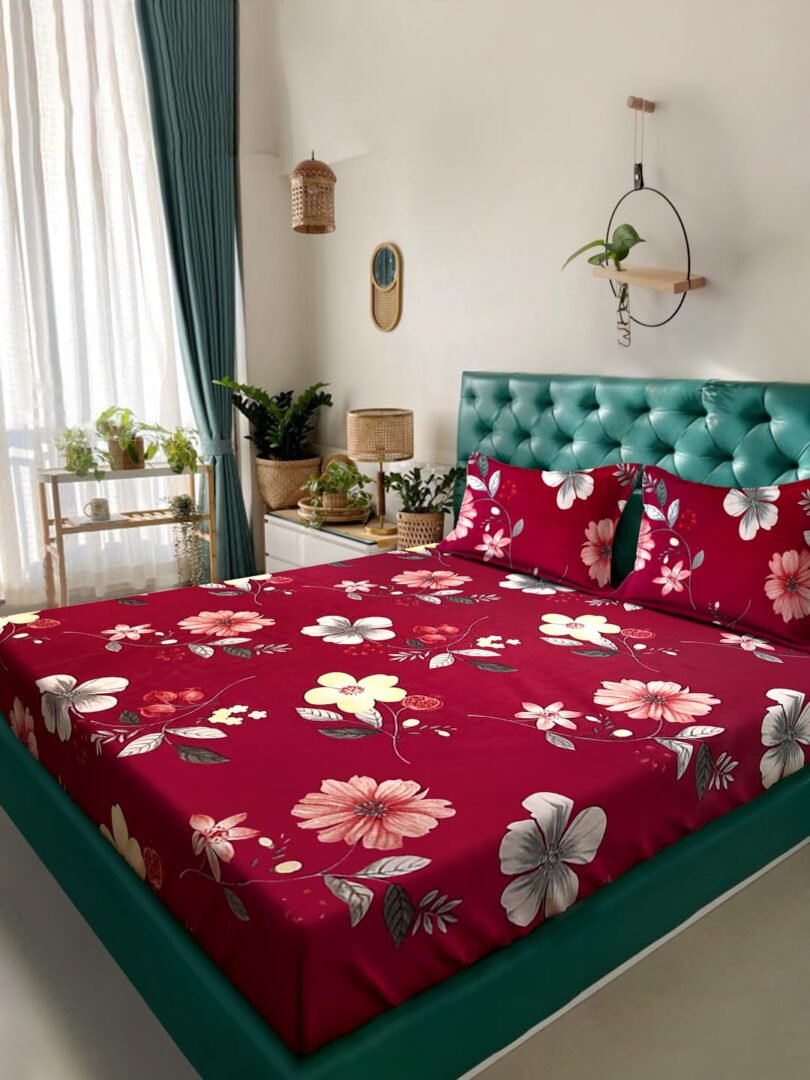 ACKROSS Queen bedsheet, Regal Collections, Super Soft Microfiber Bedsheet with Premium Fabric, 225 cm X 254 cm (Burgandy) - Image 2