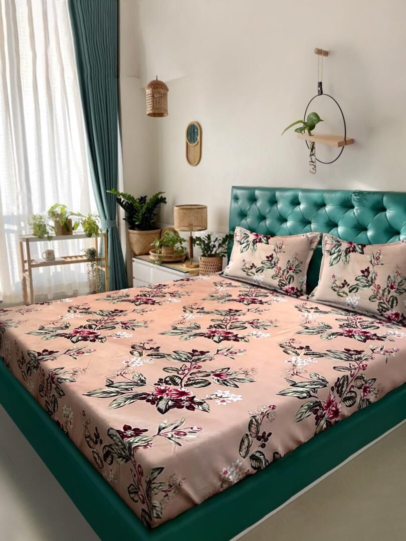 ACKROSS Queen bedsheet, Blossom Royale Collection, Super Soft Microfiber with Premium Fabric, 225 cm x 254 cm (Peach) - Image 2