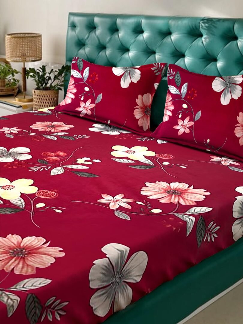 ACKROSS Queen bedsheet, Regal Collections, Super Soft Microfiber Bedsheet with Premium Fabric, 225 cm X 254 cm (Burgandy)
