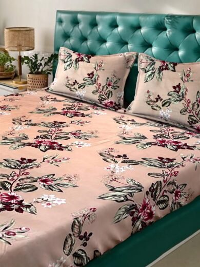 ACKROSS Queen bedsheet, Blossom Royale Collection, Super Soft Microfiber with Premium Fabric, 225 cm x 254 cm (Peach) - Image 3