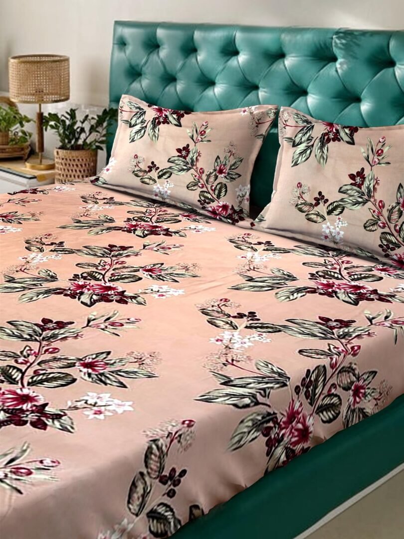 ACKROSS Queen bedsheet, Blossom Royale Collection, Super Soft Microfiber with Premium Fabric, 225 cm x 254 cm (Peach) - Image 3