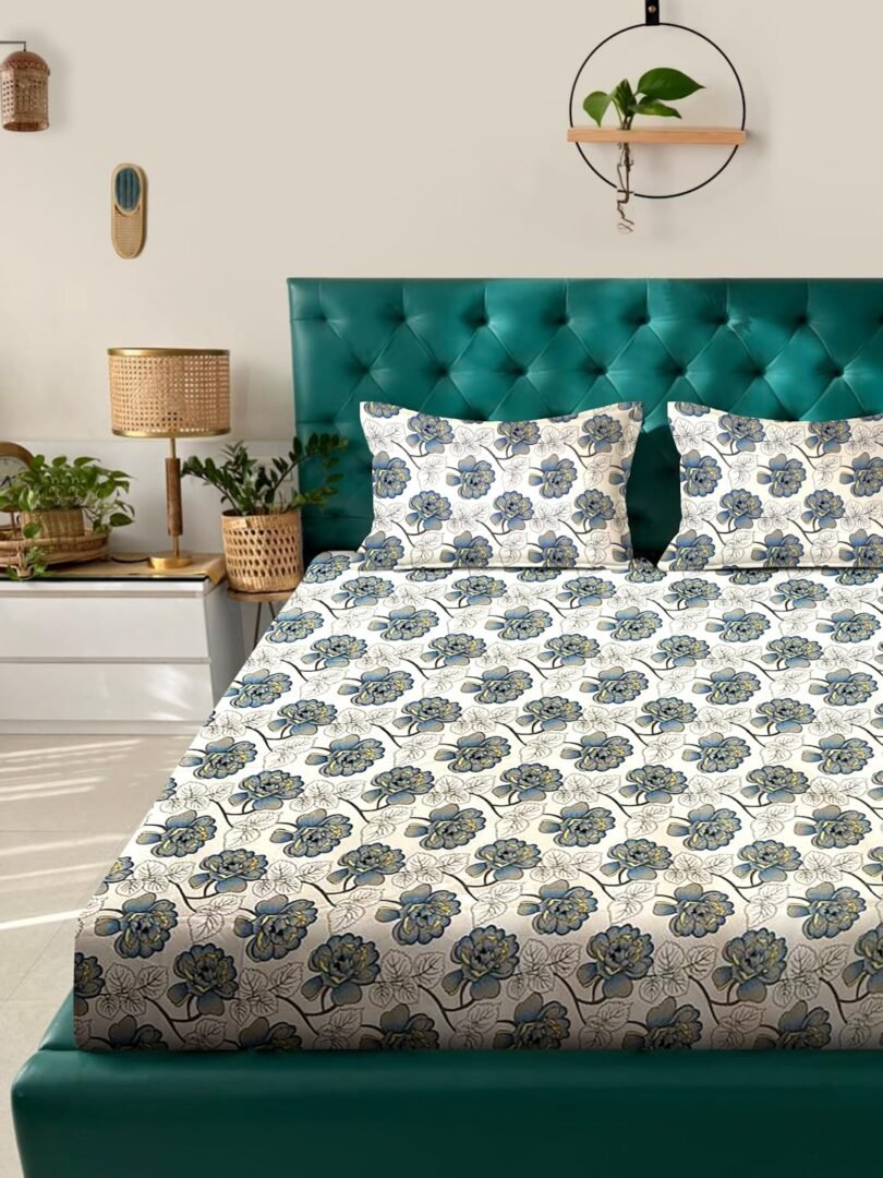 ACKROSS Queen bedsheet, Blossom Royale Collection, Super Soft Microfiber with Premium Fabric, 225 cm x 254 cm (White)