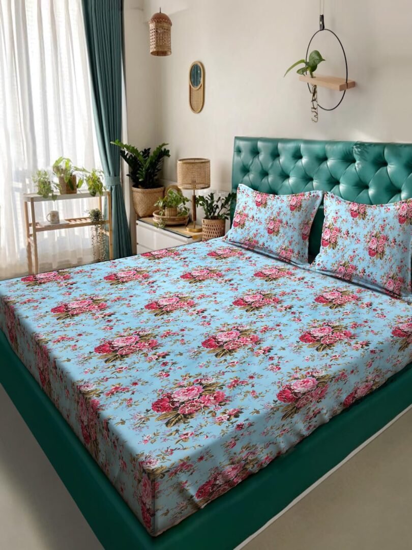 ACKROSS Queen bedsheet, Blossom Royale Collection, Super Soft Microfiber with Premium Fabric, 225 cm x 254 cm (Sky Blue) - Image 2