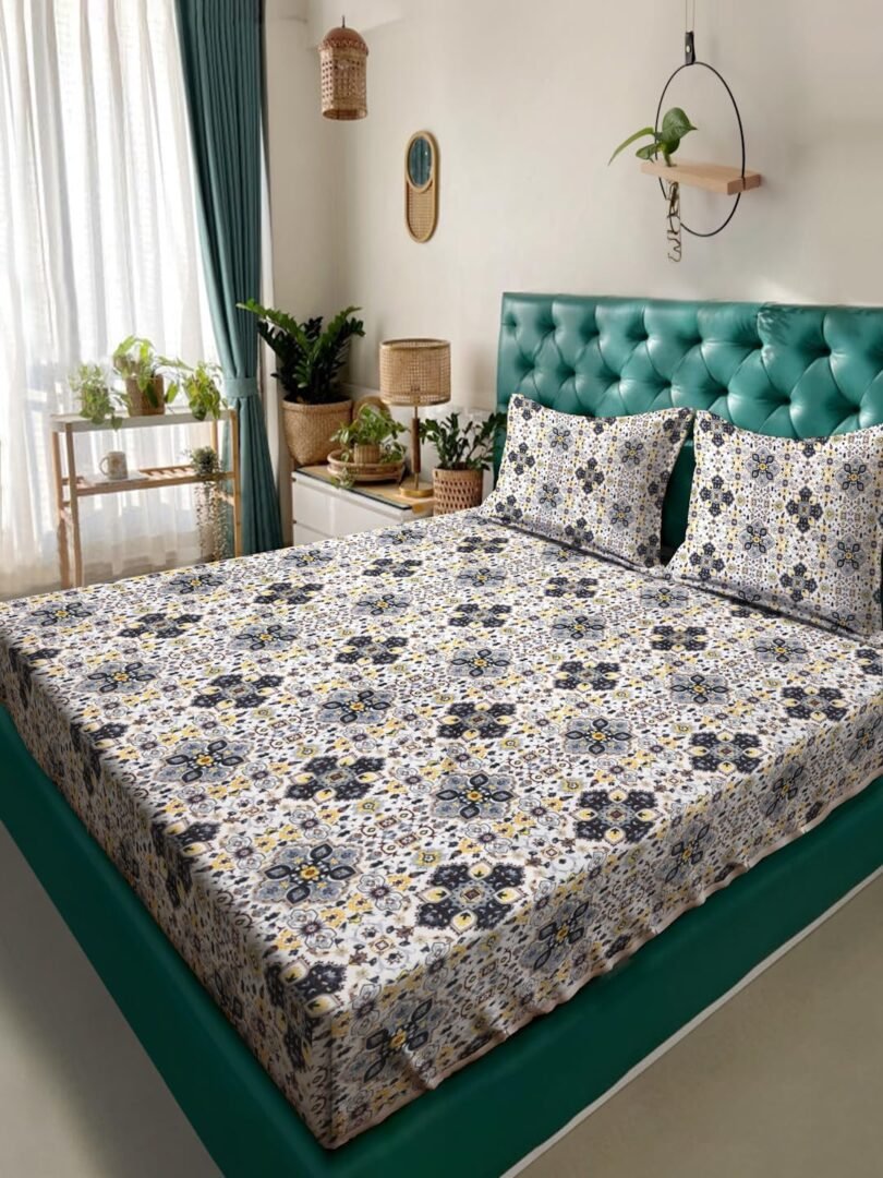 ACKROSS Queen bedsheet, Blossom Royale Collection, Super Soft Microfiber with Premium Fabric, 225 cm x 254 cm (Black)