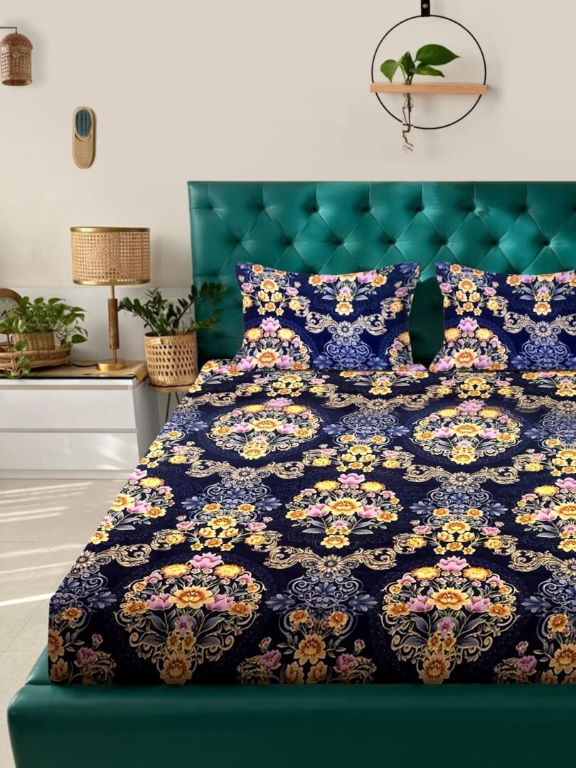 ACKROSS Queen bedsheet, Blossom Royale Collection, Super Soft Microfiber with Premium Fabric, 225 cm x 254 cm (Blue) - Image 2